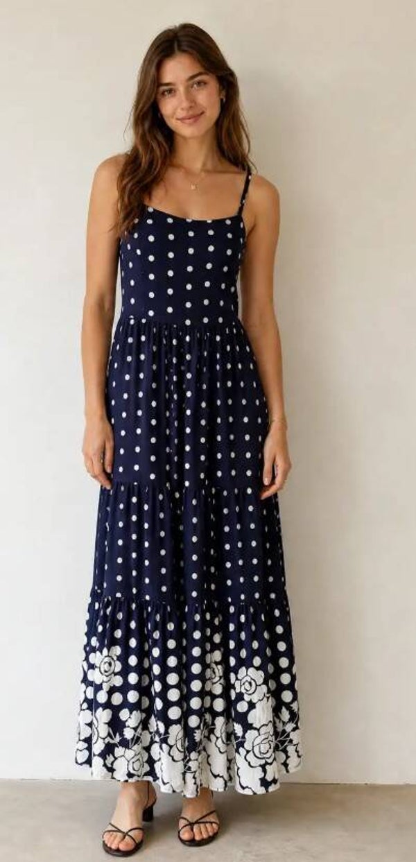 Maxi jurk blauw met stippen