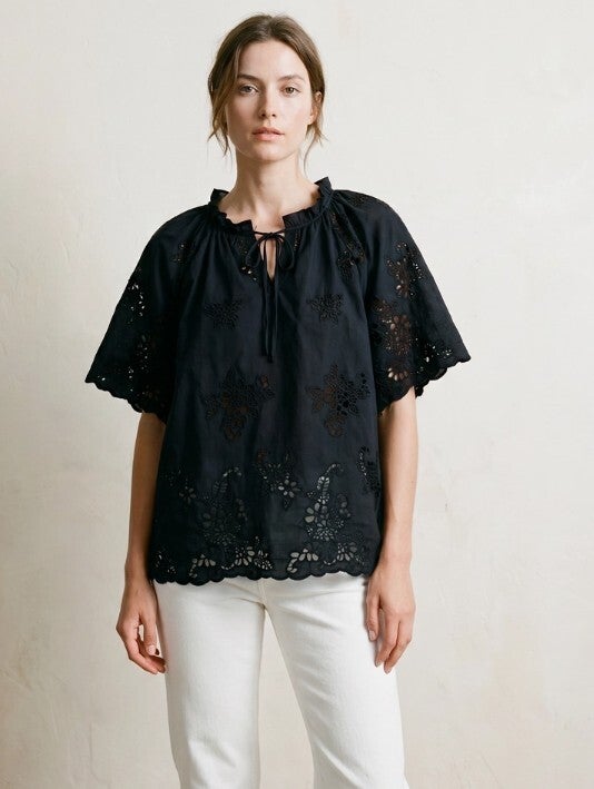 Zwart broderie top