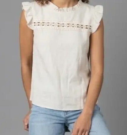 Beige witte top met gehaakt band