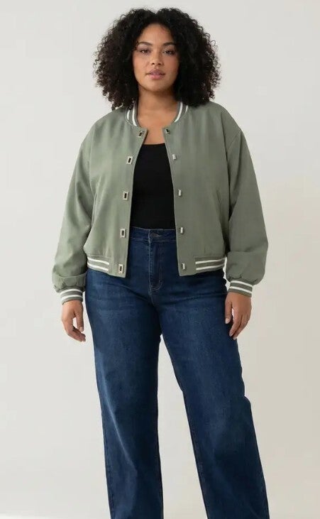 Trendy groene baseball jack PLUS SIZE