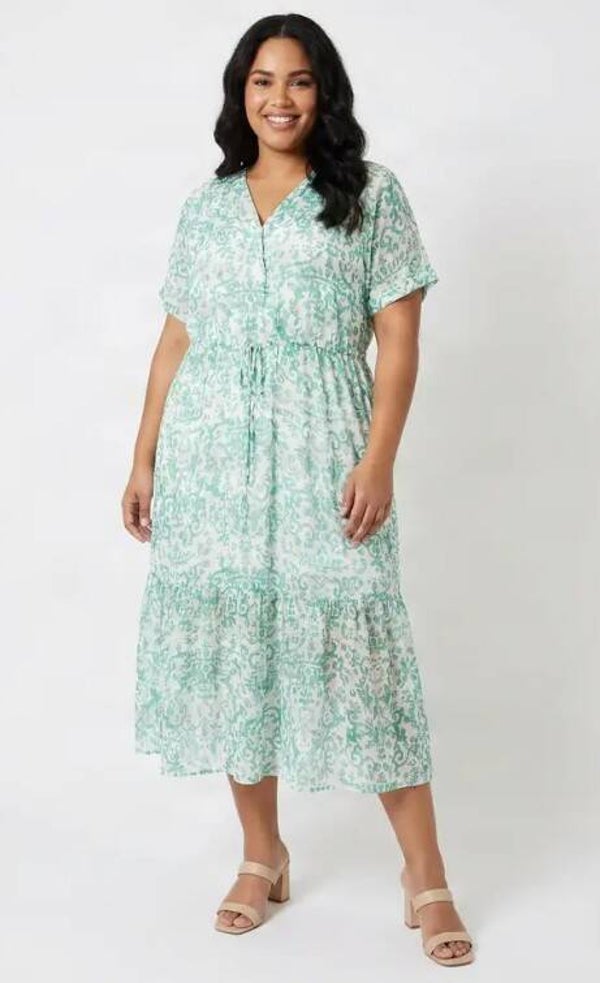 MIDI  lange zomer jurk groen wit PLUS SIZE