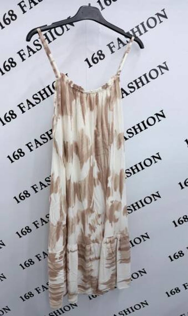 Zomer jurk creme / bruin 1 maat