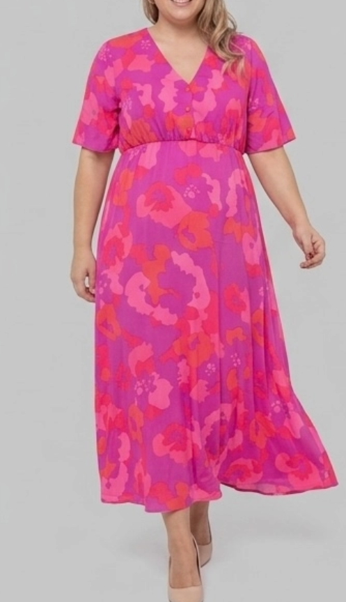 MAXI jurk met knoopjes roze rood xl / xxl 42 / 44