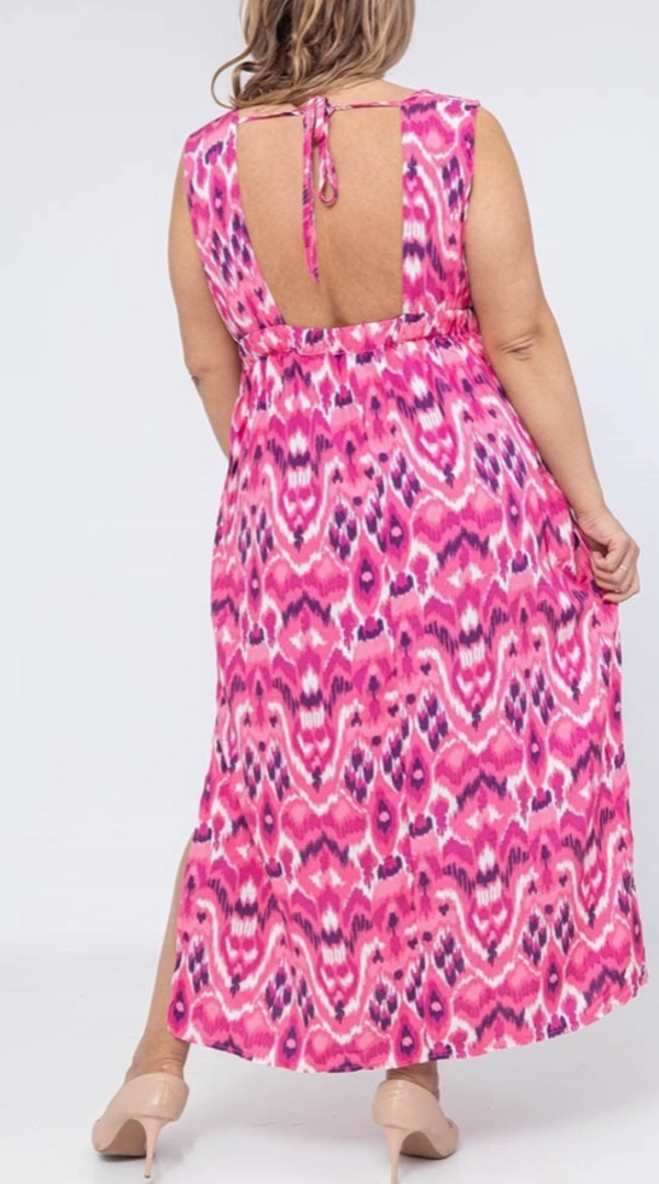 MAXI jurk roze rode print open rug