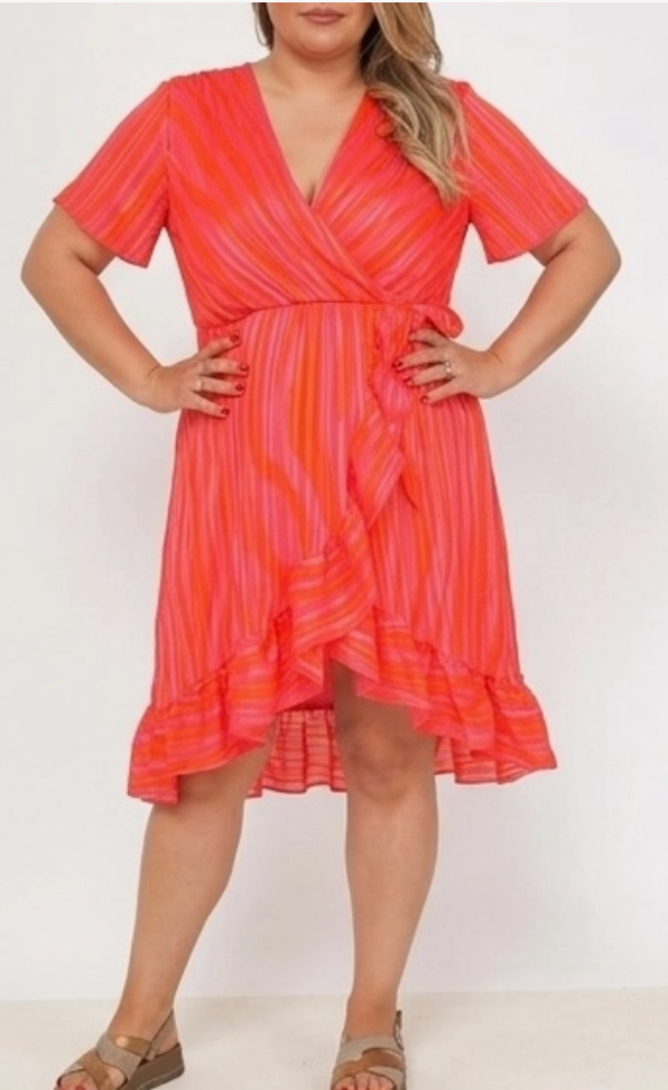 MIDI jurk roze rode strepen print