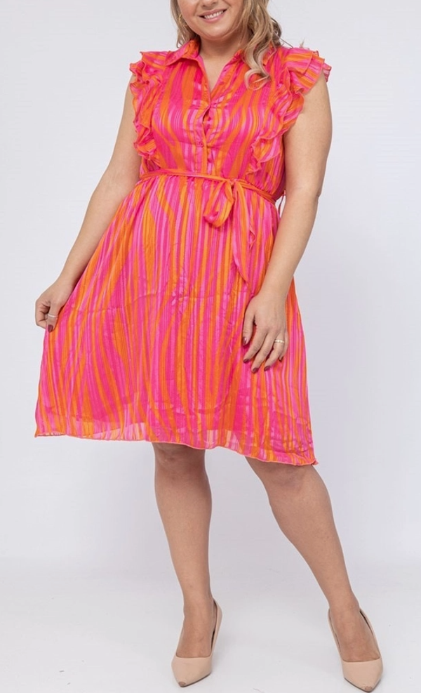 MIDI jurk roze oranje strepen  XL / XXL 42 / 44