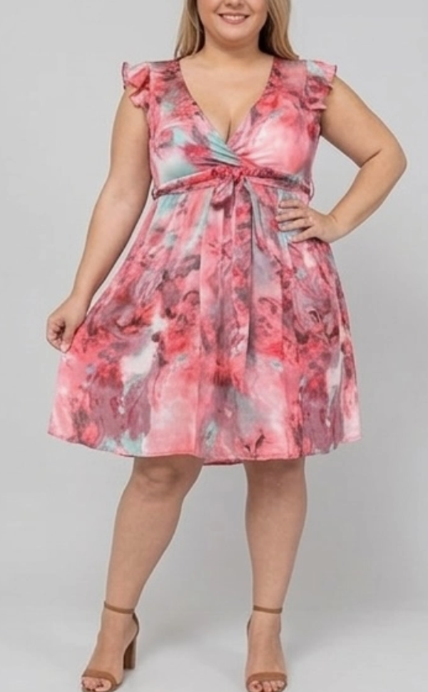 MIDI jurk roze / rode blauwe print