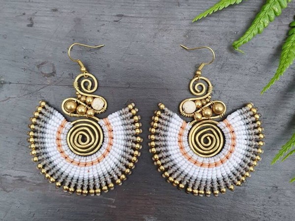 Macramé earrings, white howlite crystal earrings-handmade