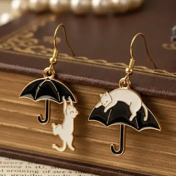 Cat Earrings with Umbrella