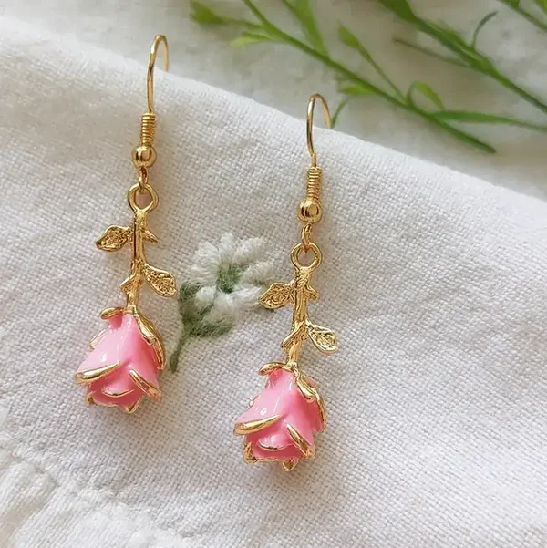 Enamel Rose Earrings