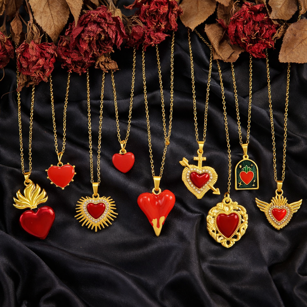 Red Enamel Heart Necklaces