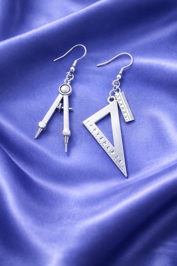 Asymmetrical Compass and Set Square Earrings