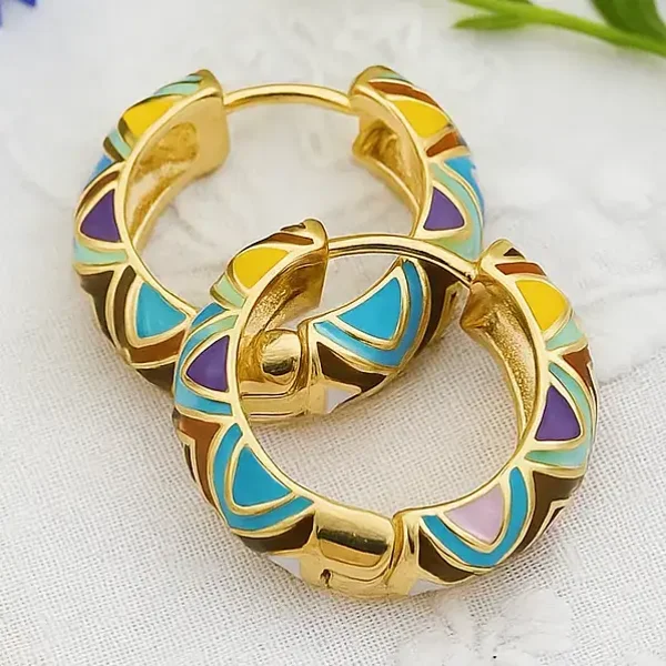 Bohemian Floral Hoop Earrings – Steel and Enamel