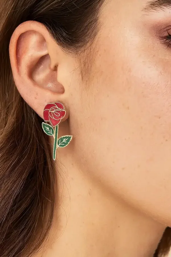 Enamel Rose Earrings