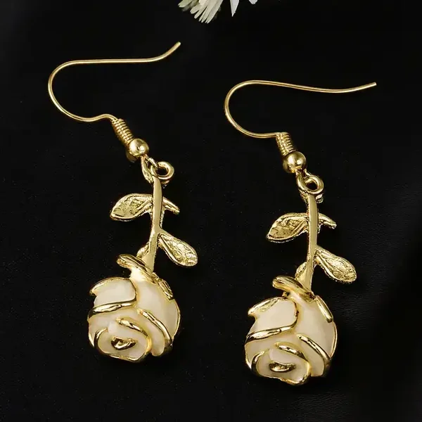 Enamel Rose Earrings