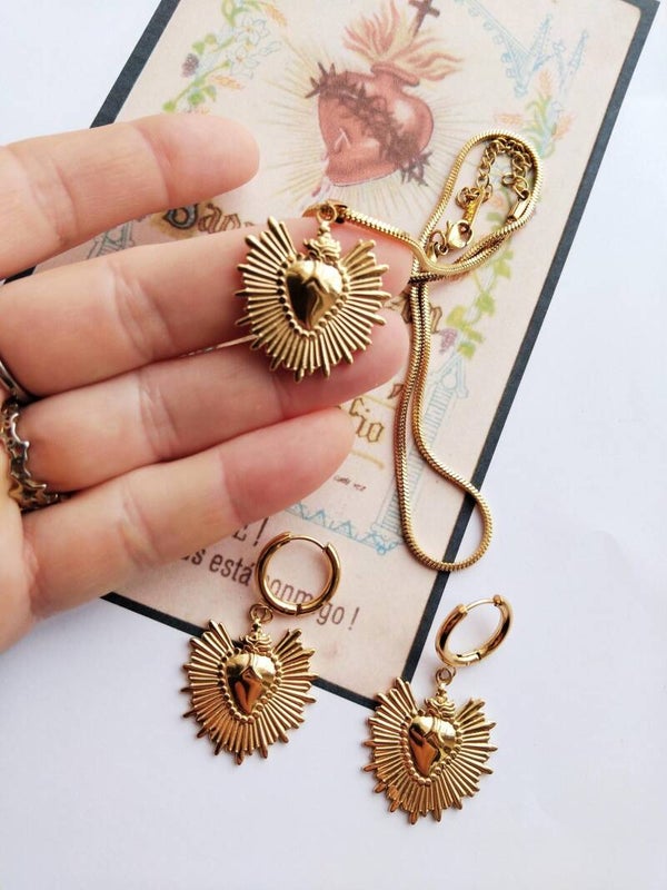 Necklace and earrings set ex voto heart