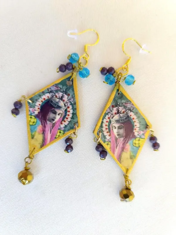 Handmade Virgin Mary Earrings: Abstract Religious Wood Dangles