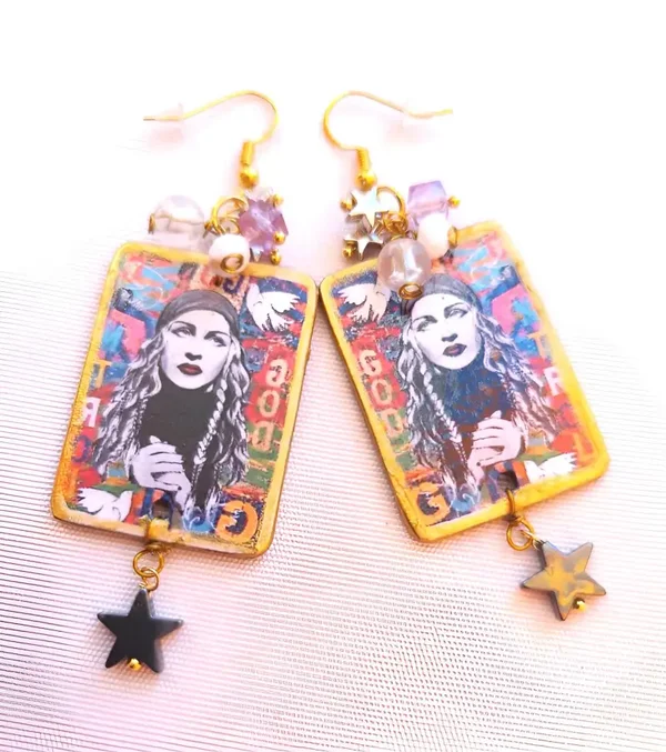 Madonna queen of pop music earrrings, wooden earrings,