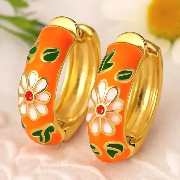Bohemian Floral Hoop Earrings – Steel and Enamel