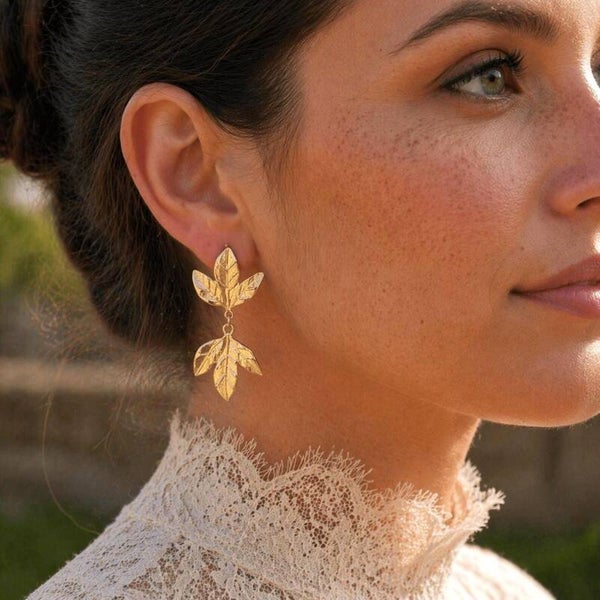 Elegant Gold Leaf Drop Earrings