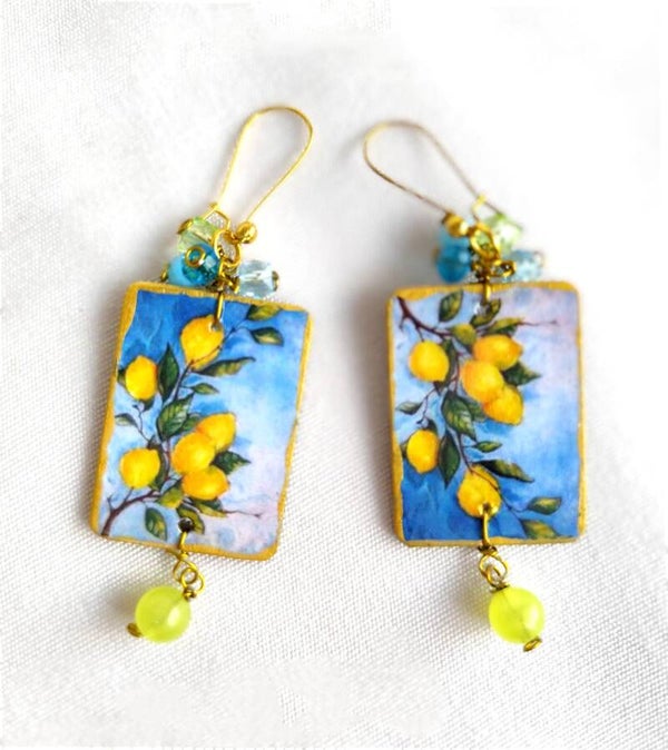 Lemon tree earrrings, spanish culture, wooden earrings