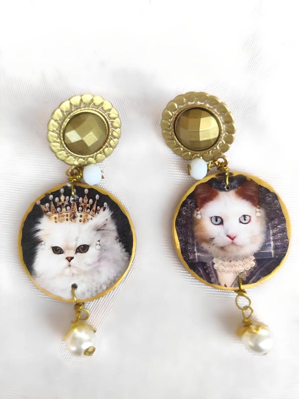 Cat King and Cat Queen Earrings, wooden earrings