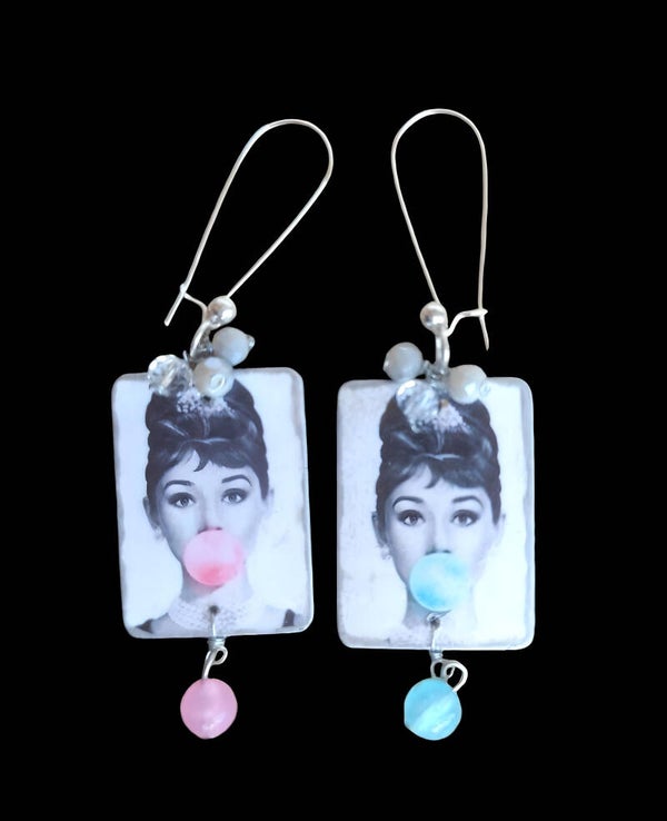Audrey Hepborn earrings, wooden earrings,