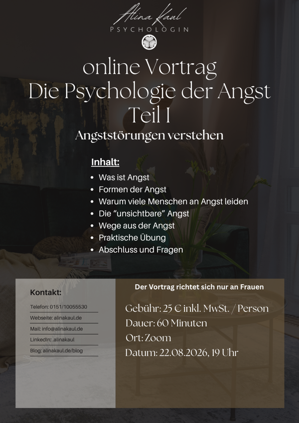 Vortrag - Die psychologie der Angst Teil 1 - online Vortrag für Frauen