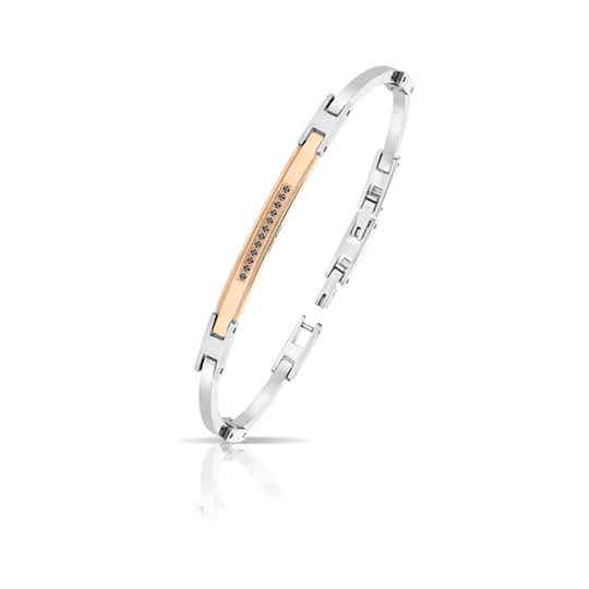 Bracciale Uomo in Acciaio 316L con finiture rosè e diamanti neri carati 0,08