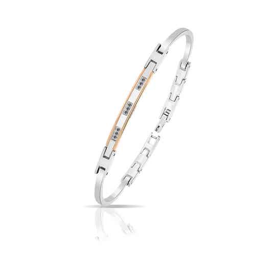 Bracciale Uomo in Acciaio Rigido 316L con finiture rosè e diamanti neri carati 0,06