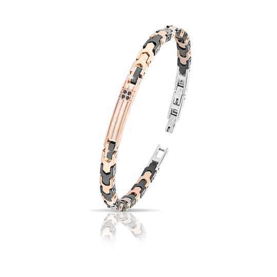 Bracciale Uomo in Acciaio 316L con finiture rosè e black con diamanti neri carati 0,07