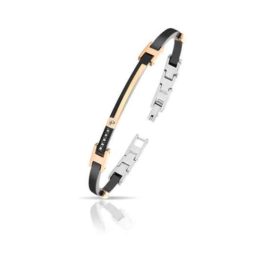 Bracciale Uomo in Acciaio 316L con finiture black/rosè e diamanti bianchi carati 0,06
