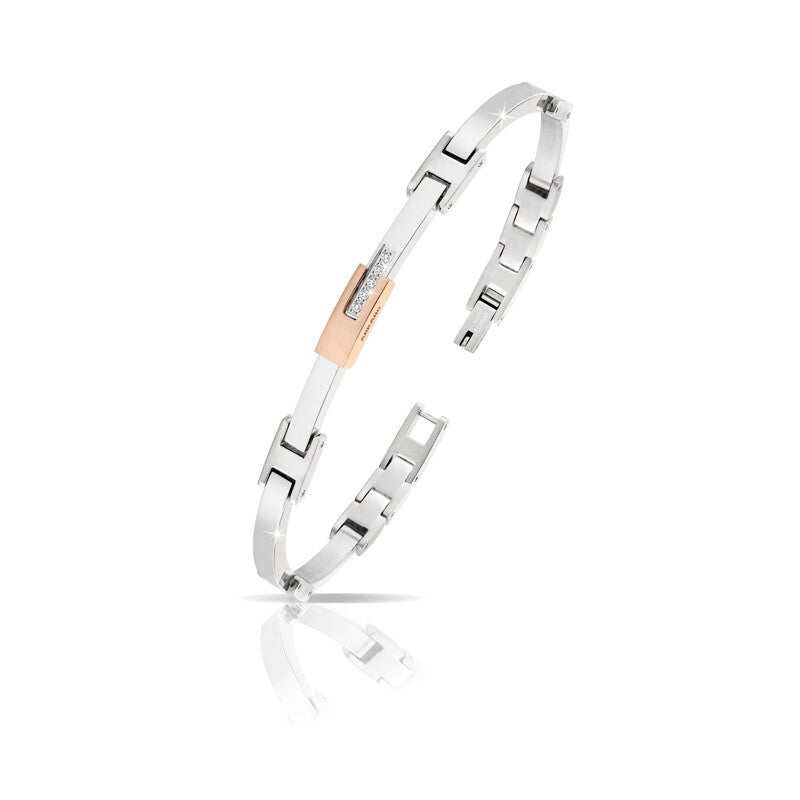 Bracciale Uomo in Acciaio 316L con finiture rosè e diamanti bianchi carati 0,06