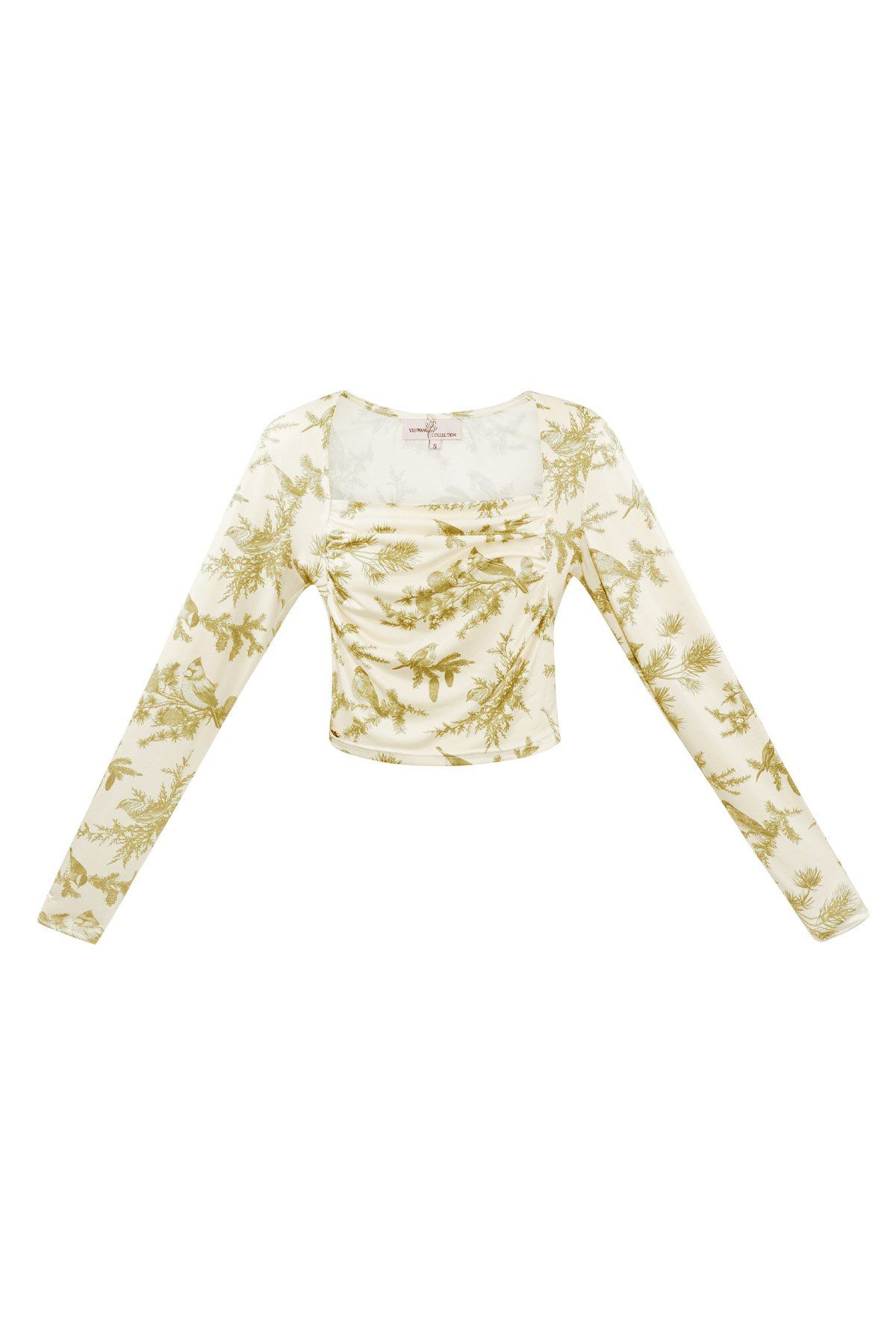 Lange Mouw Crop Top - Beige