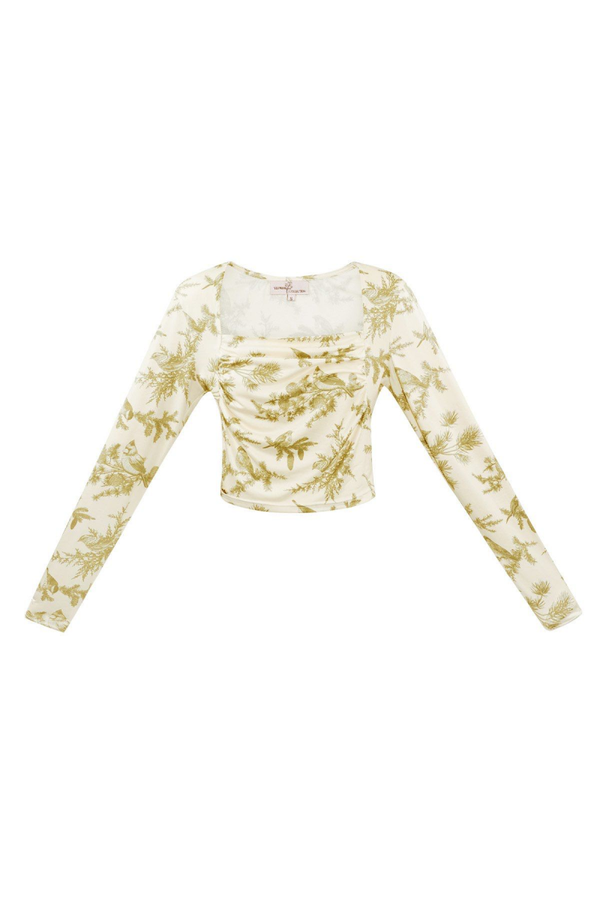 Lange Mouw Crop Top - Beige