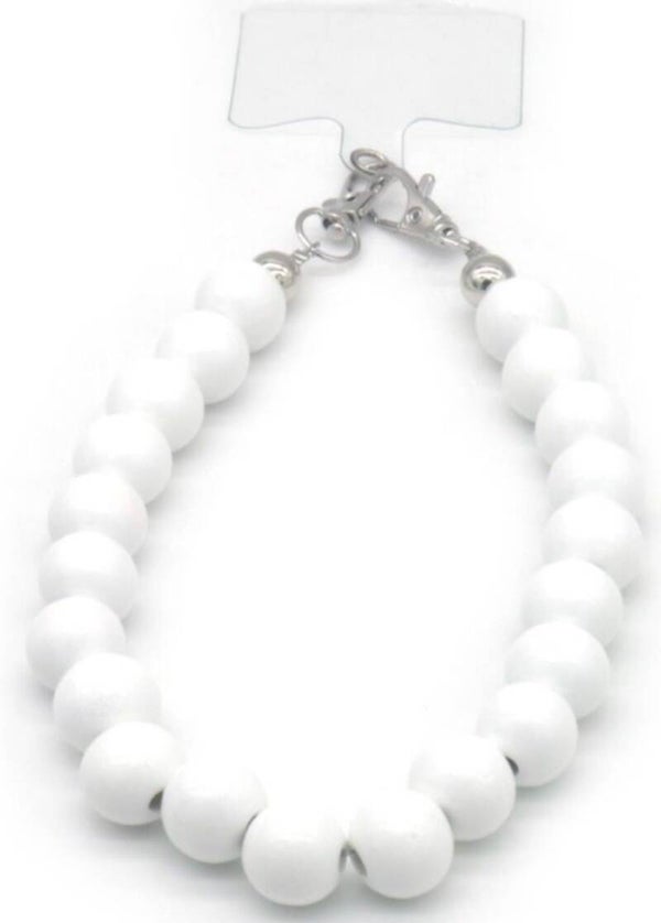 Telefoonkoord Wooden Beads - Wit