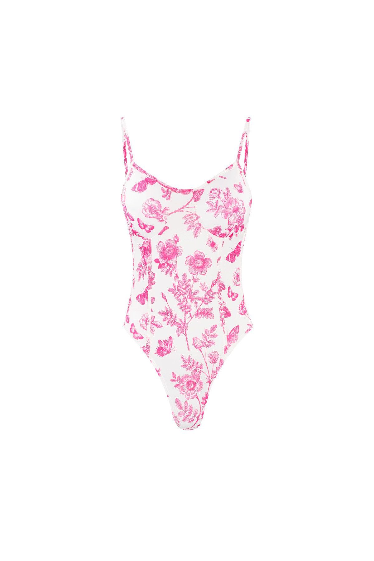 Body Bloemenprint - Fuchsia
