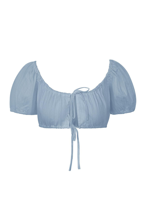 Stretchtop met pofmouw - Blauw