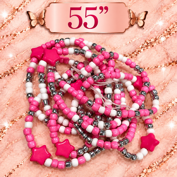 #18 Breast cancer awareness Pink/Silver/white w/star charms 55 inch