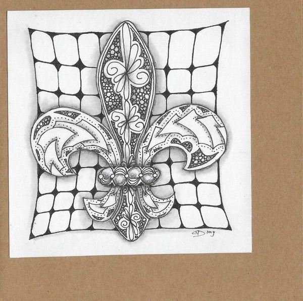 Dubbele handgetekende wenskaart Fleur de lis met envelop