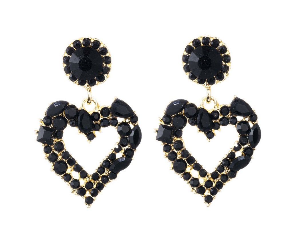 Crystal Black Hearts Earrings