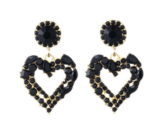 Crystal Black Hearts Earrings
