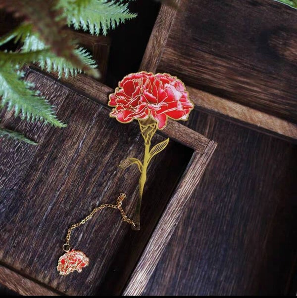 Luxe Gekleurde Metalen Boekenlegger Rode Anjer