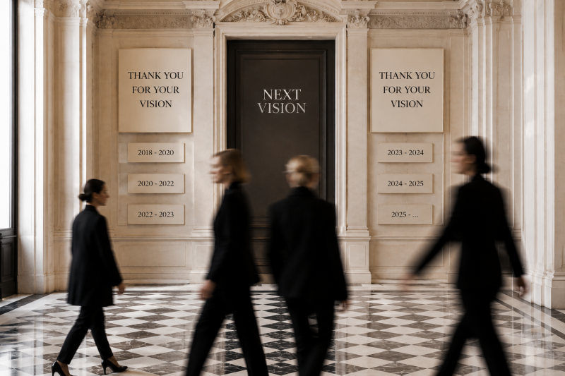 Couloir luxueux représentant le changement rapide des directeurs artistiques dans les maisons de mode et de luxe