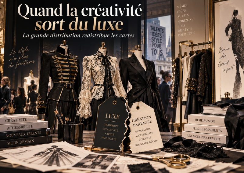 Créativité mode et grande distribution, vestes militaires, dentelle et tailoring illustrant l’impact de Galliano sur le marché du luxe