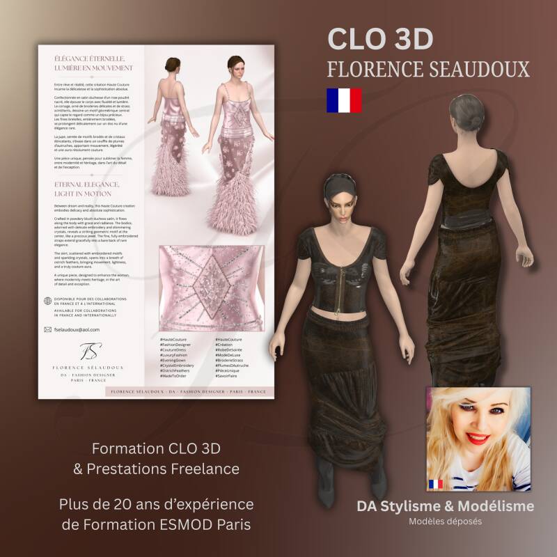 CLO 3D créations femme – développement de vêtements, modélisme et visualisation 3D par Florence Sélaudoux
