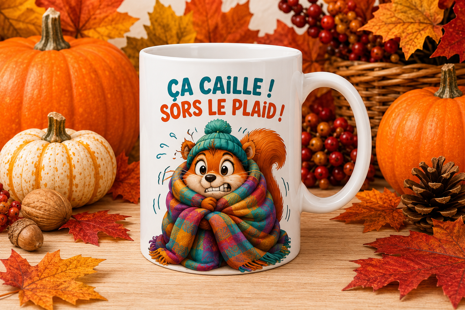Mug personnalisé : " ça caille,sors le plaid   "