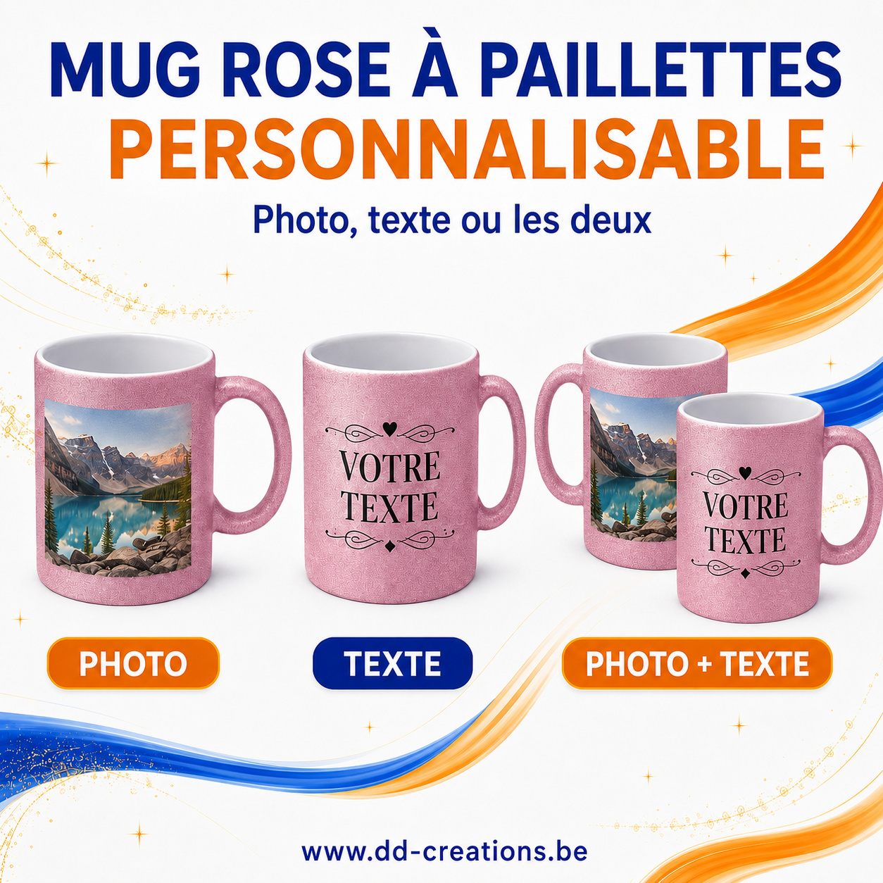 Personnalisez votre mug rose à paillettes