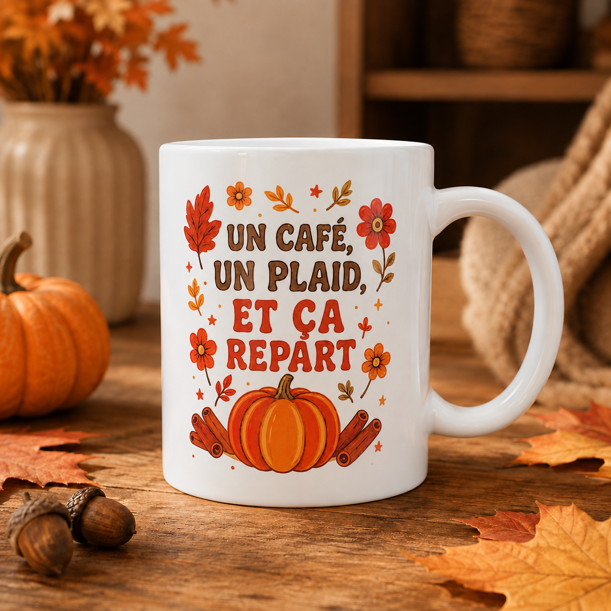 Mug personnalisé : " Un café, un plaid et ça repart  "