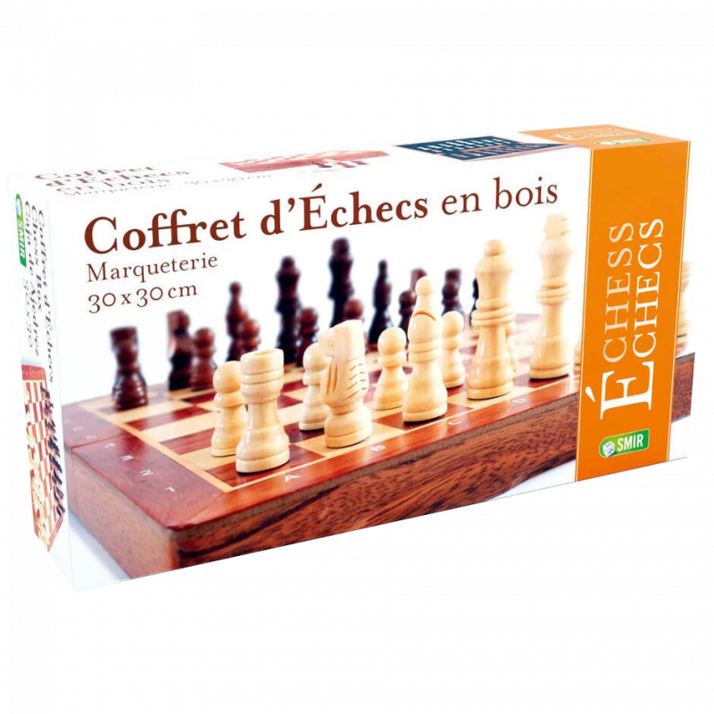 Échecs Magnétiques en Bois Marqueterie  30x30cm